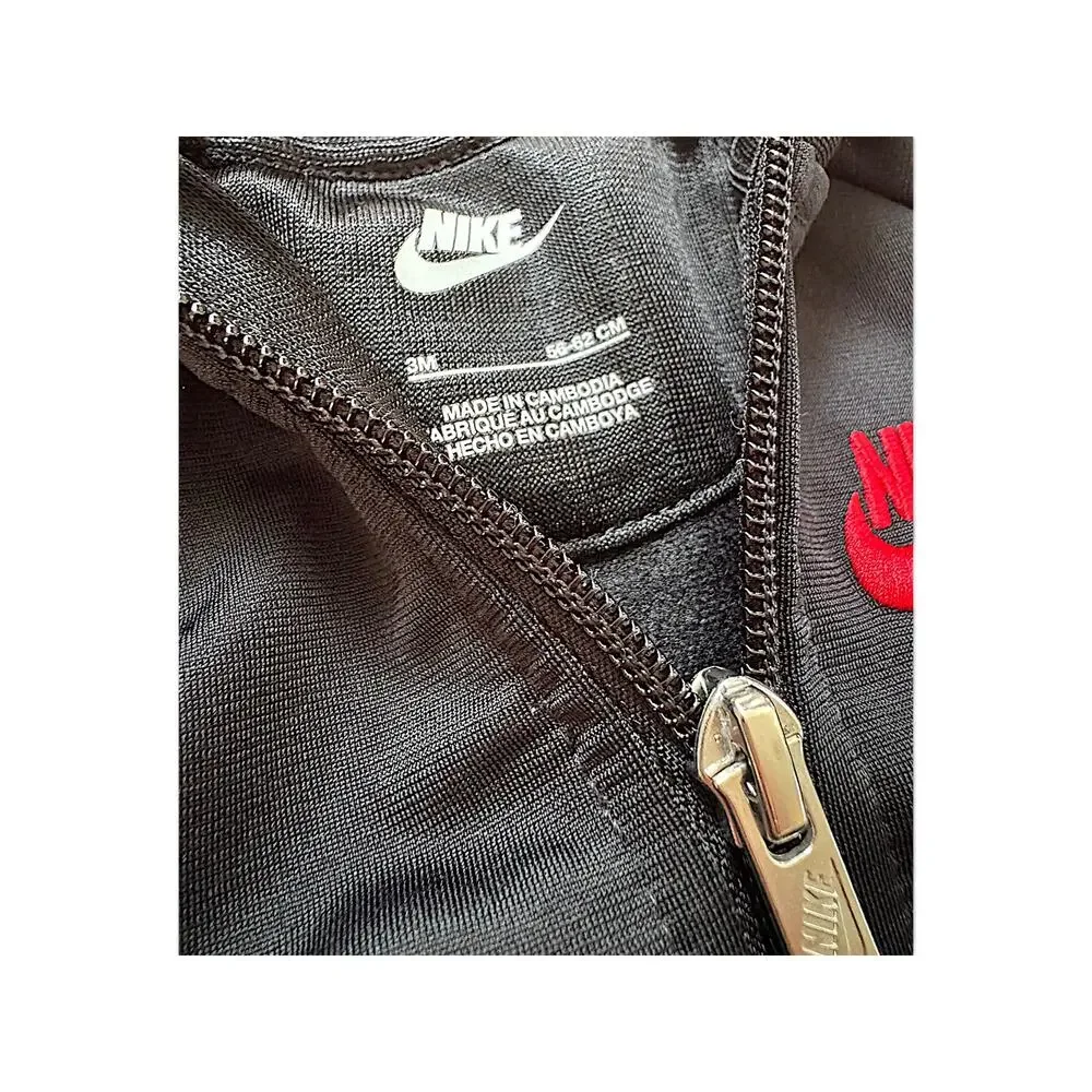 Nike Baby Black & Red Logo Tape Zip Track Romper | 3 Months